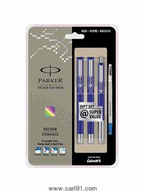 Parker Vector Standard Fountain Pen, Roller Ball Pen And Ball Pen (Blue)